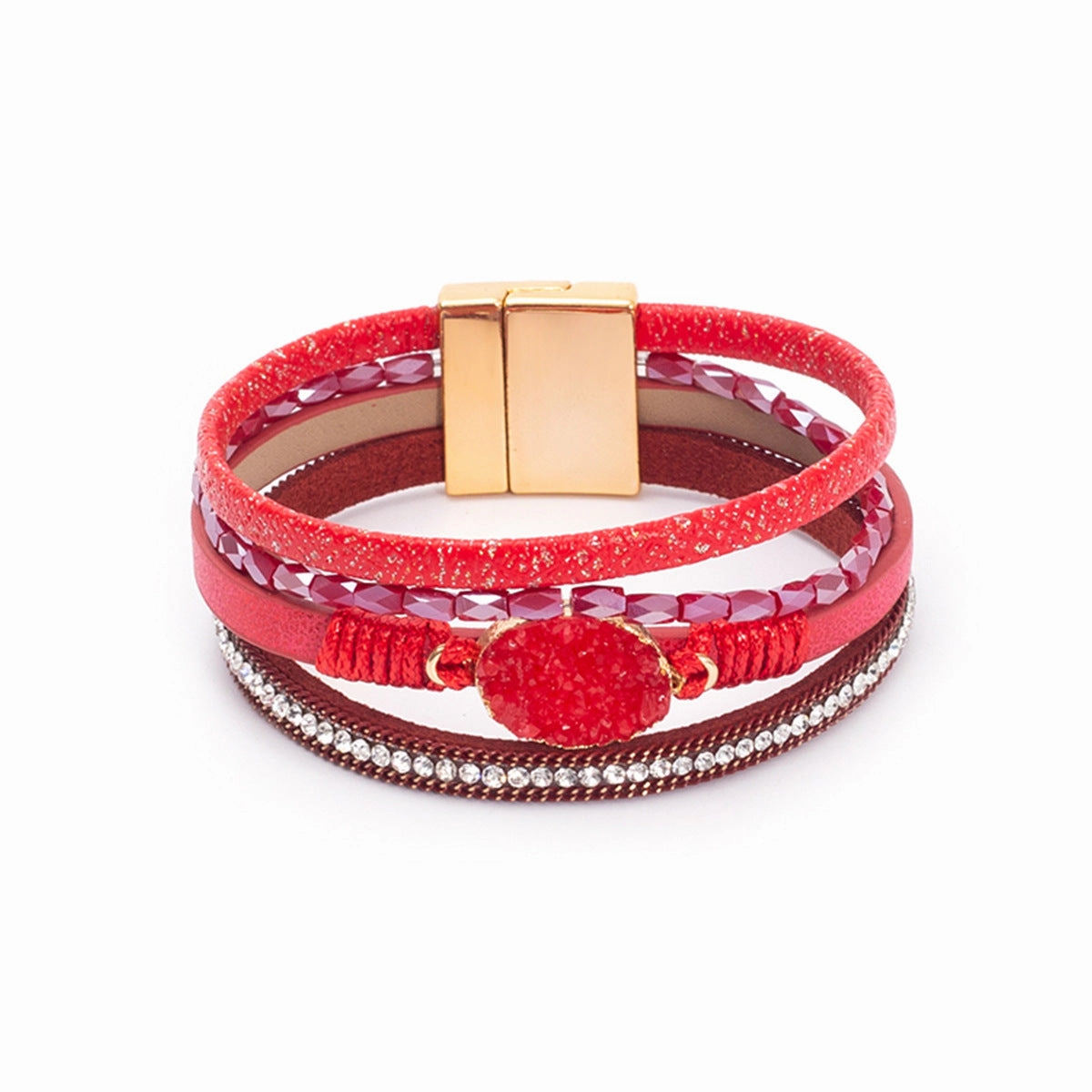Wholesale Crystal Studded Vintage Ethnic Style Beaded Leather Bracelet