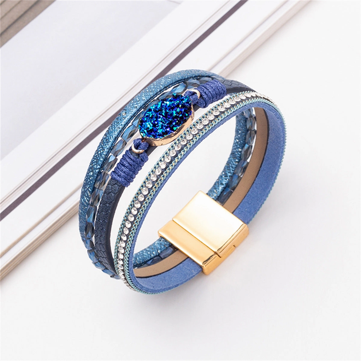 Wholesale Crystal Studded Vintage Ethnic Style Beaded Leather Bracelet