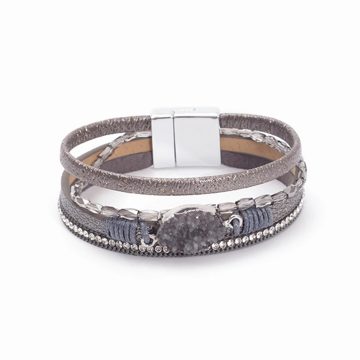 Wholesale Crystal Studded Vintage Ethnic Style Beaded Leather Bracelet