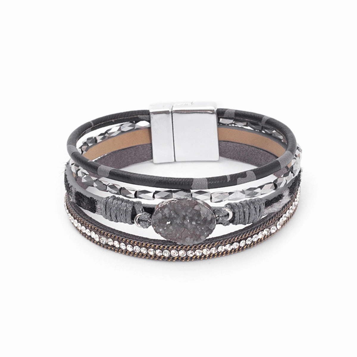 Wholesale Crystal Studded Vintage Ethnic Style Beaded Leather Bracelet