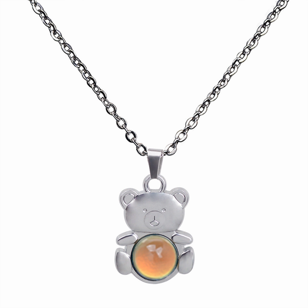 Wholesale Cute Bear Pendant Gemstone Temperature Sensitive Color Changing Necklaces