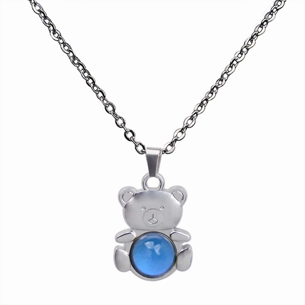 Wholesale Cute Bear Pendant Gemstone Temperature Sensitive Color Changing Necklaces