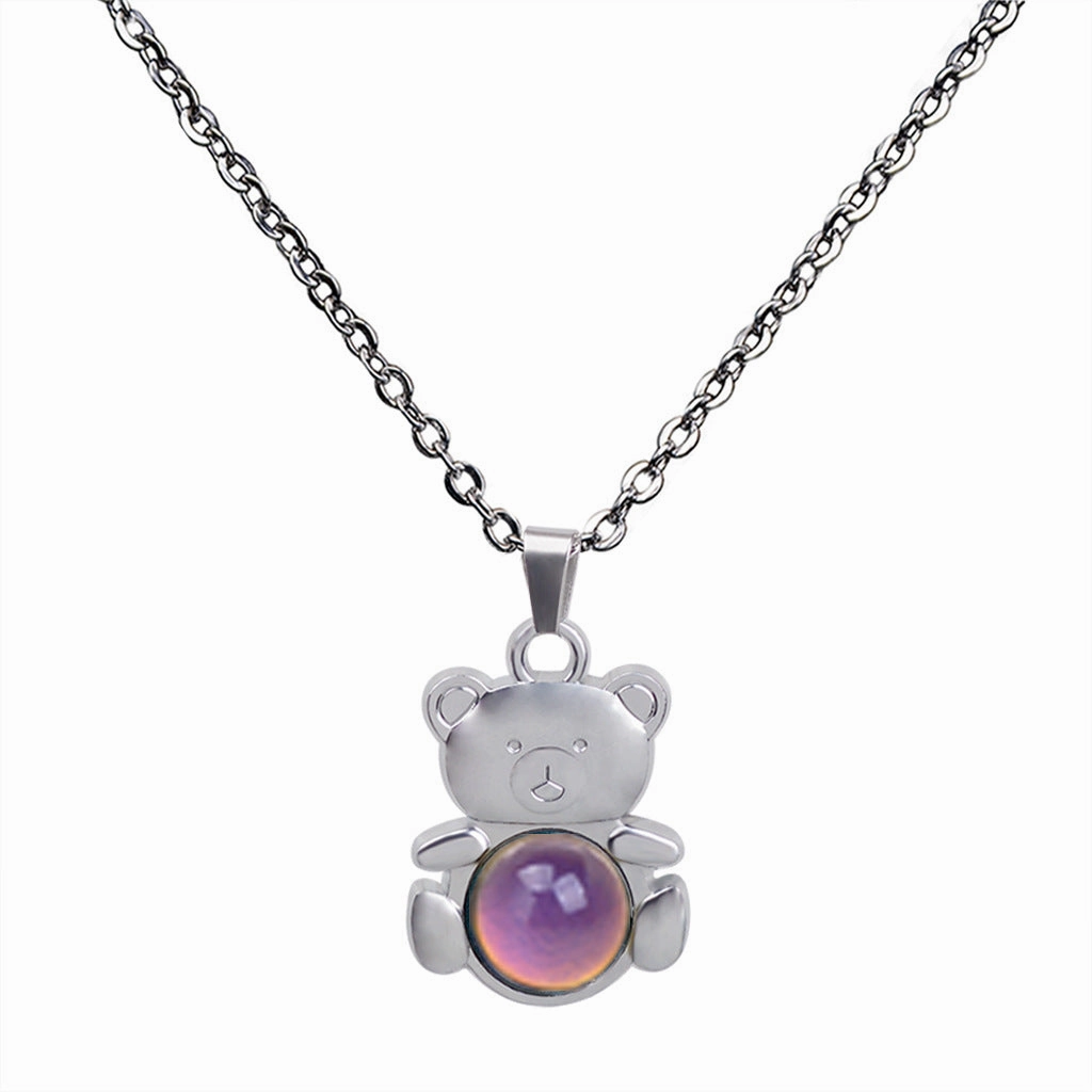 Wholesale Cute Bear Pendant Gemstone Temperature Sensitive Color Changing Necklaces