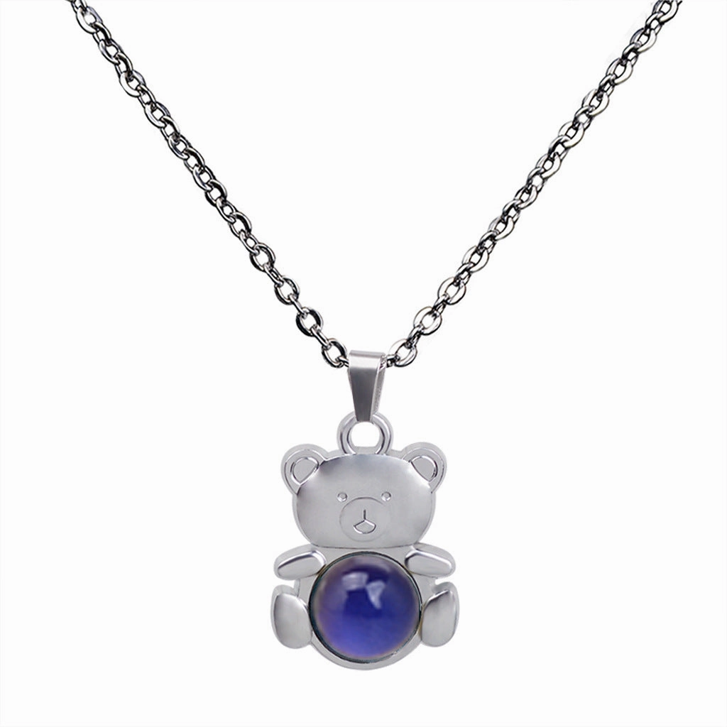 Wholesale Cute Bear Pendant Gemstone Temperature Sensitive Color Changing Necklaces