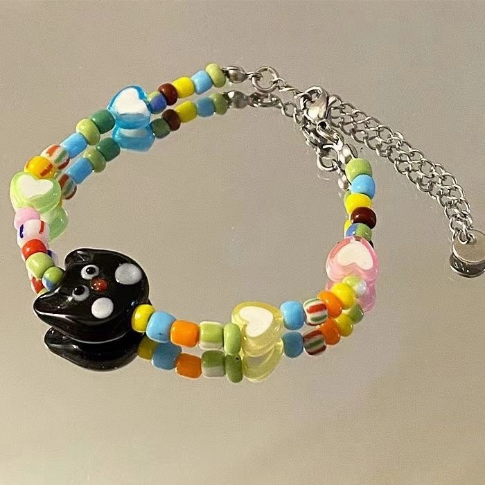 Wholesale Cute Cat Love Beads Glass Bracelet
