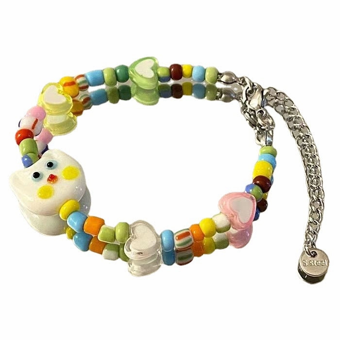 Wholesale Cute Cat Love Beads Glass Bracelet