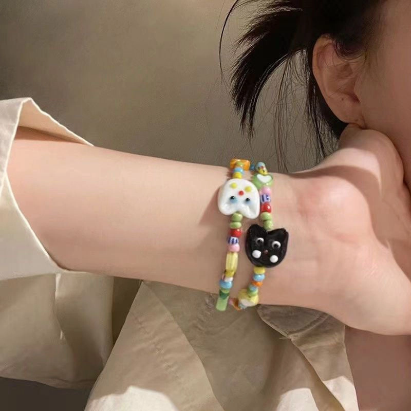 Wholesale Cute Cat Love Beads Glass Bracelet