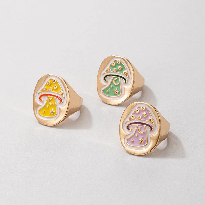 Wholesale Cute Mushroom Alloy Rings Set of 3