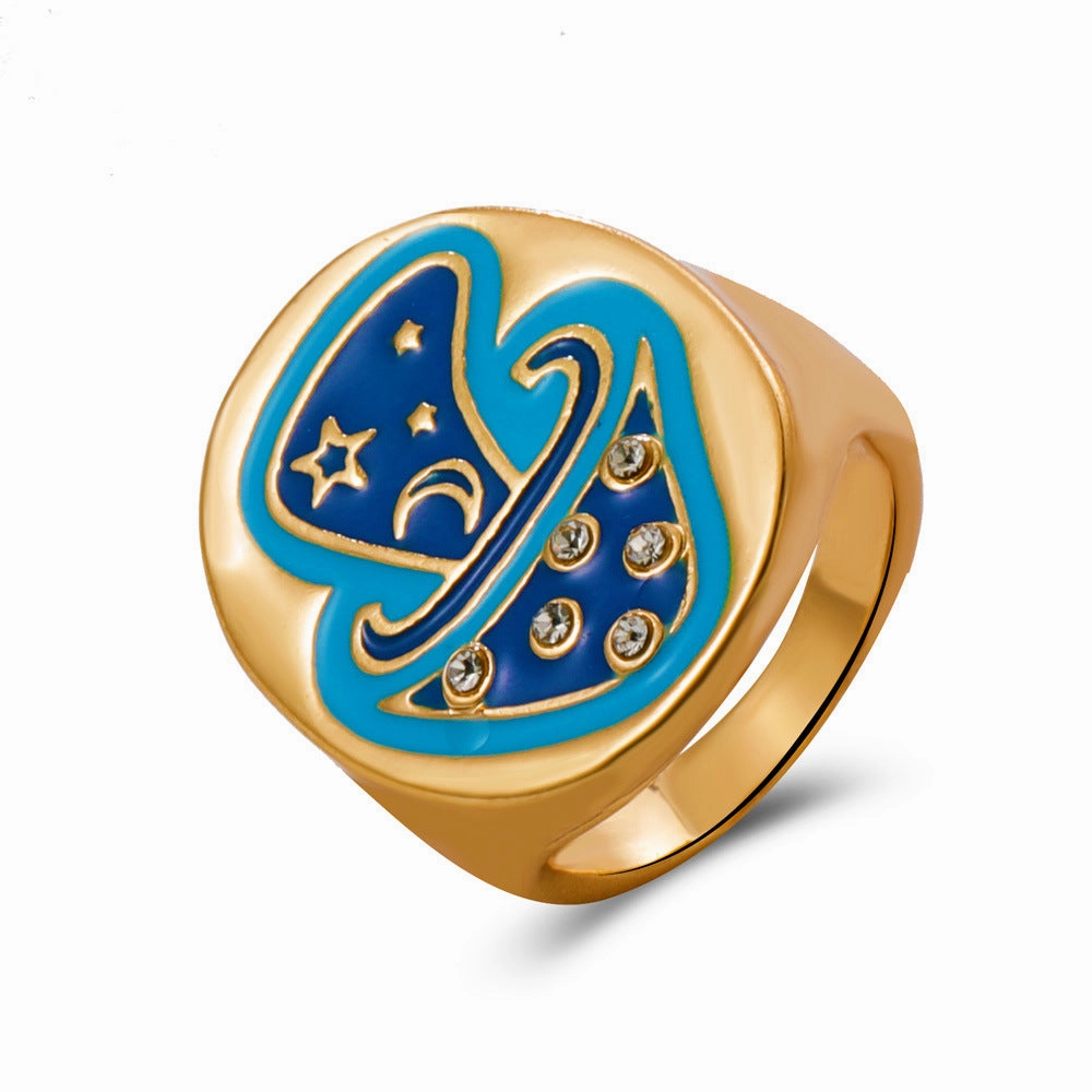 Wholesale Cute Oil Drop Mushroom Alloy Rings