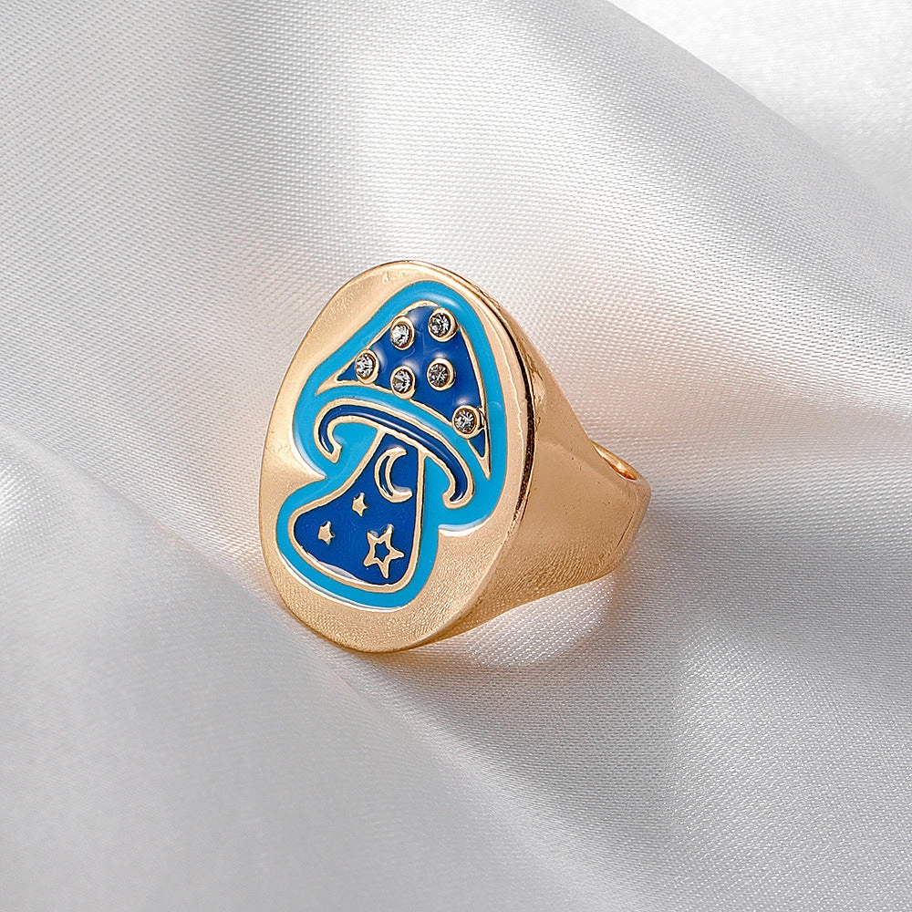 Wholesale Cute Oil Drop Mushroom Alloy Rings