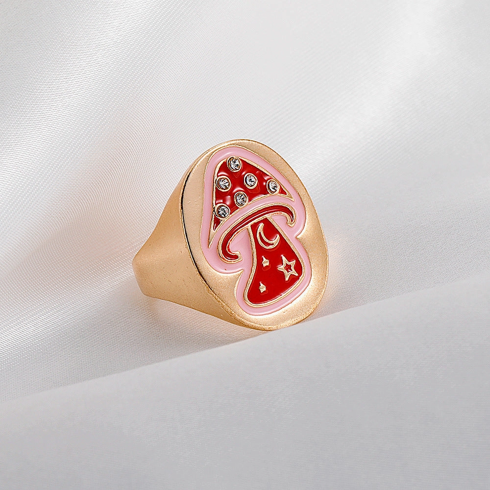 Wholesale Cute Oil Drop Mushroom Alloy Rings