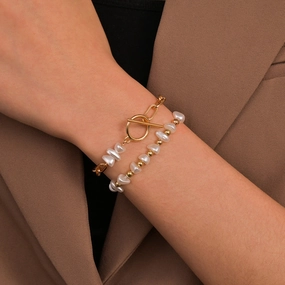 Wholesale Cute Shaped Pearls Mixed Gold Beads OT Buckle Adjustable 2-Piece Bracelet