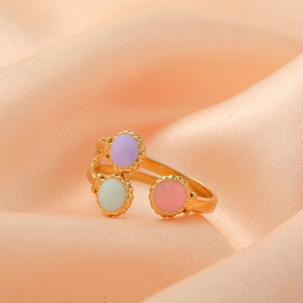 Wholesale Cute Stainless Steel Gold Open Dot Oil Dropping Hand Jewelry Rings