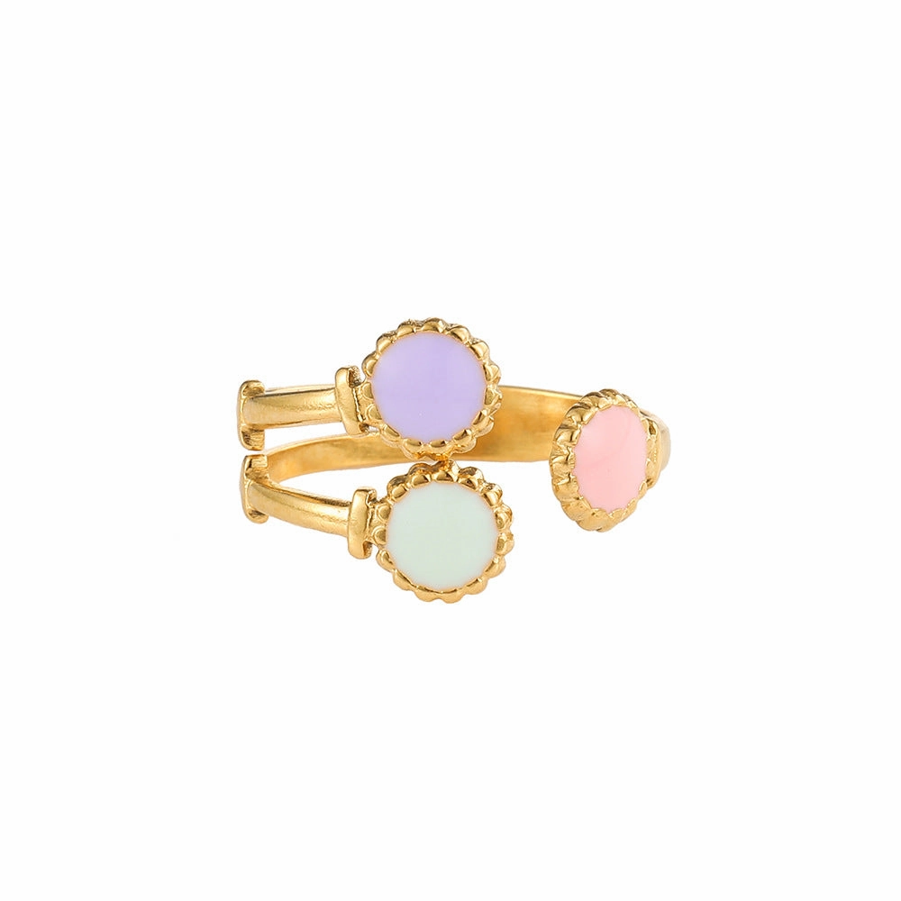 Wholesale Cute Stainless Steel Gold Open Dot Oil Dropping Hand Jewelry Rings