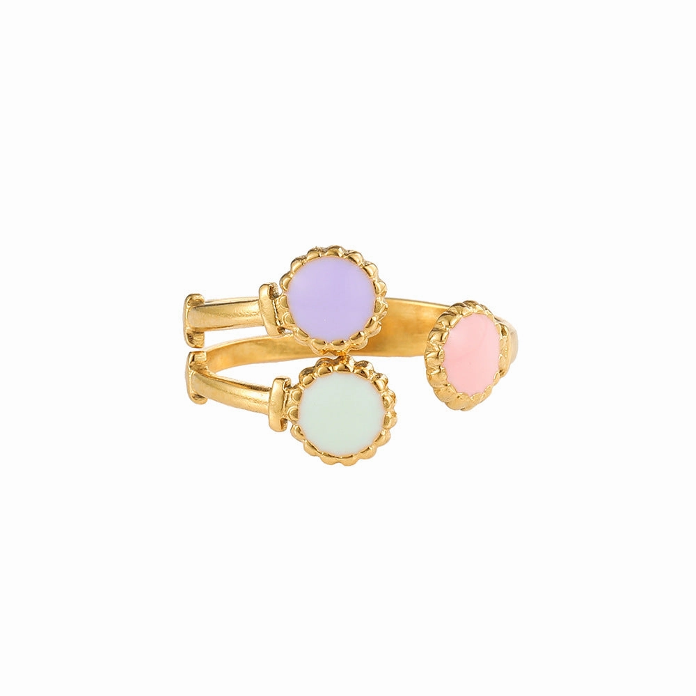 Wholesale Cute Stainless Steel Gold Open Dot Oil Dropping Hand Jewelry Rings