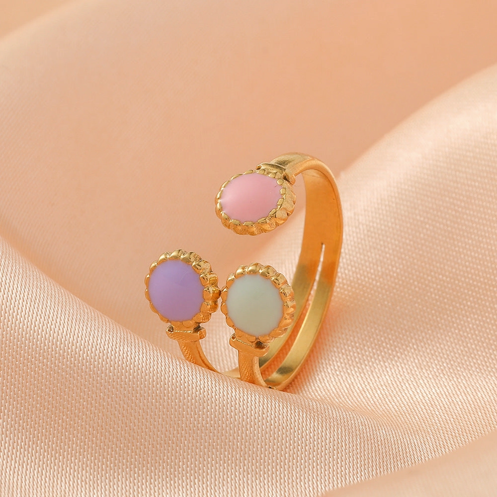 Wholesale Cute Stainless Steel Gold Open Dot Oil Dropping Hand Jewelry Rings