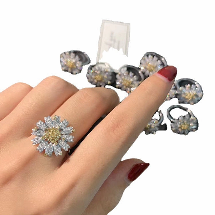 Wholesale Daisy Copper Rings Necklace Jewelry Set