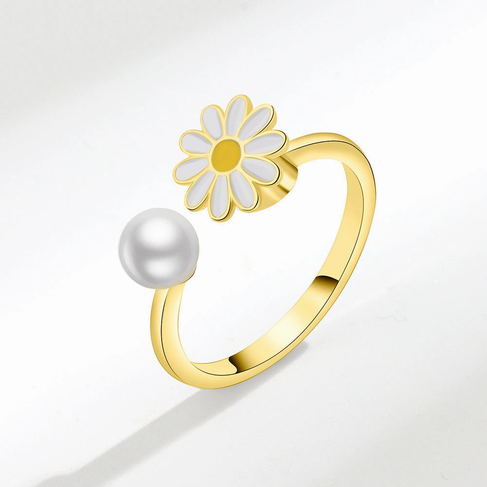 Wholesale Daisy Pearl Copper Rotary Adjustable Rings
