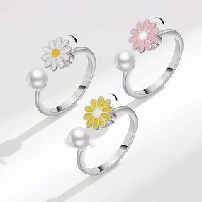 Wholesale Daisy Pearl Copper Rotary Adjustable Rings