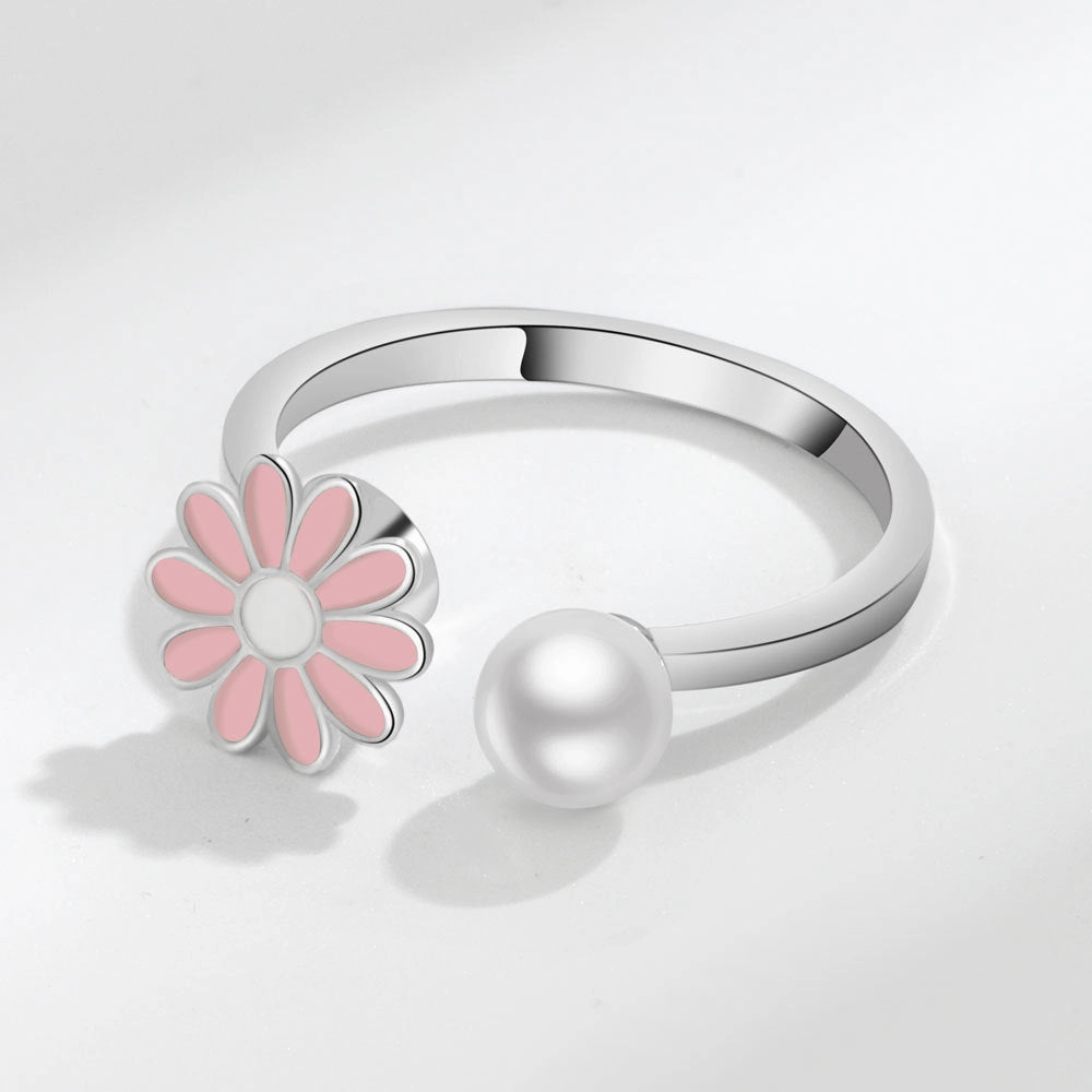 Wholesale Daisy Pearl Copper Rotary Adjustable Rings