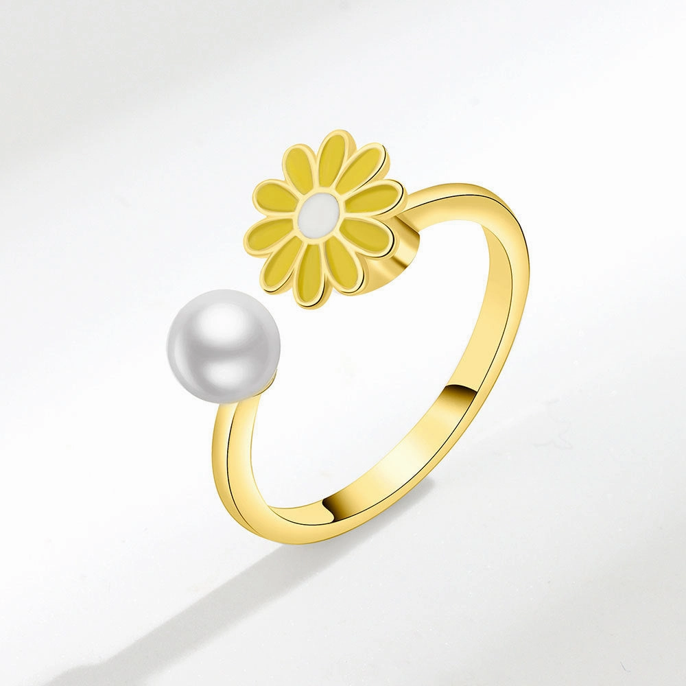 Wholesale Daisy Pearl Copper Rotary Adjustable Rings