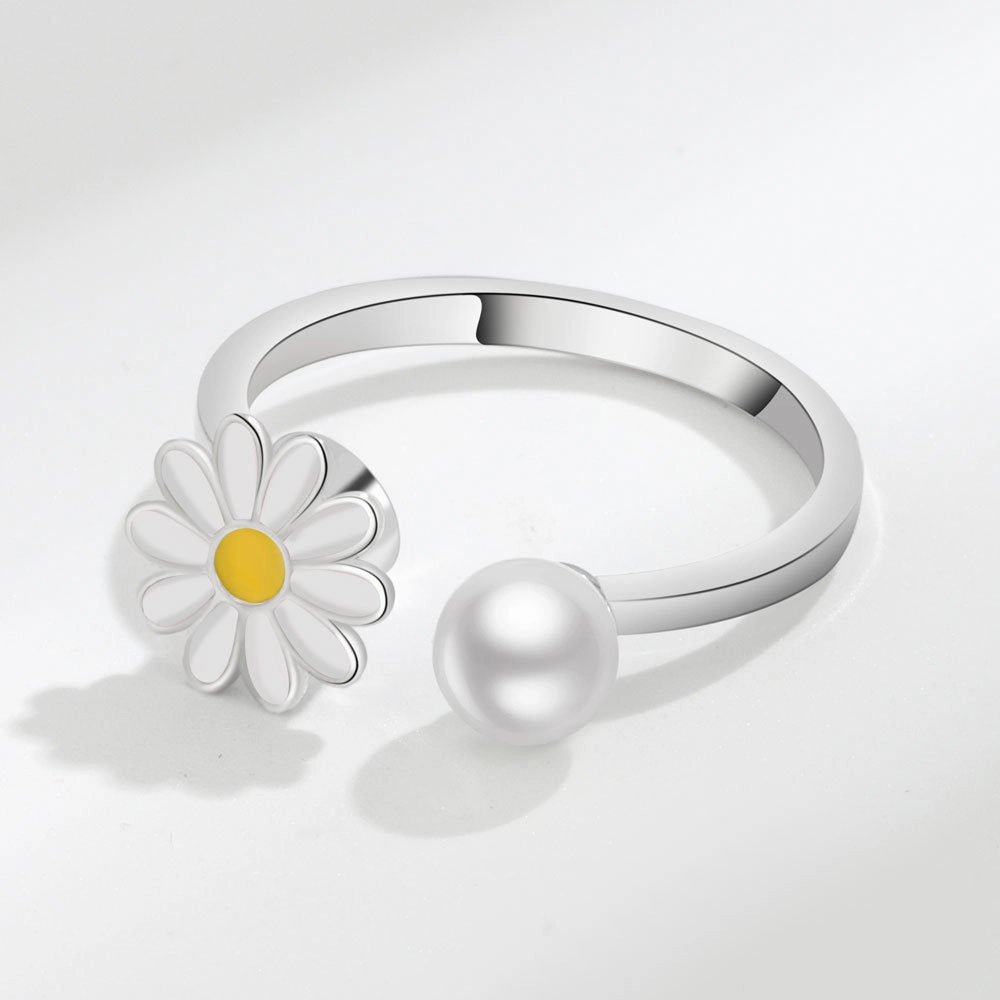 Wholesale Daisy Pearl Copper Rotary Adjustable Rings
