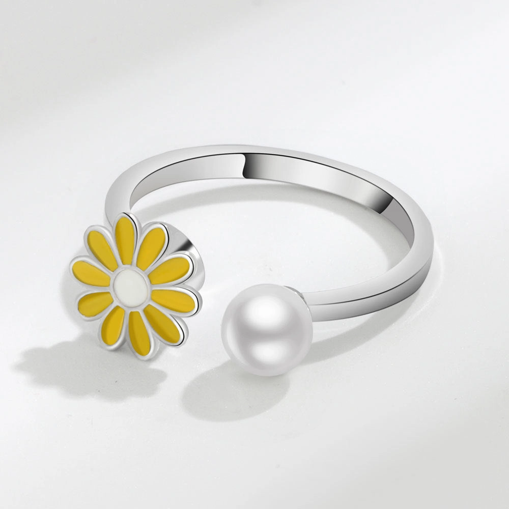 Wholesale Daisy Pearl Copper Rotary Adjustable Rings
