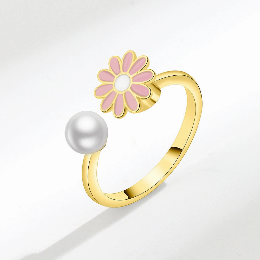 Wholesale Daisy Pearl Copper Rotary Adjustable Rings