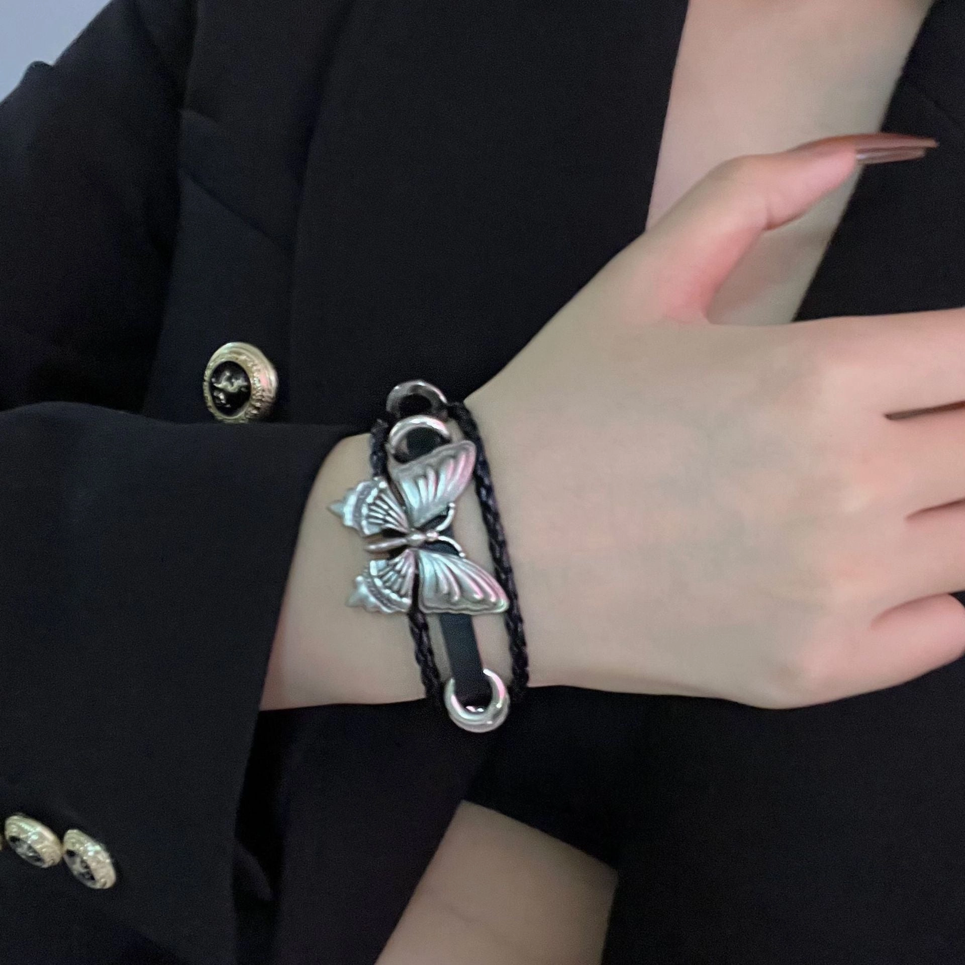 Wholesale Dark Butterfly Punk Rock Girl Multi-layer Leather Bracelet