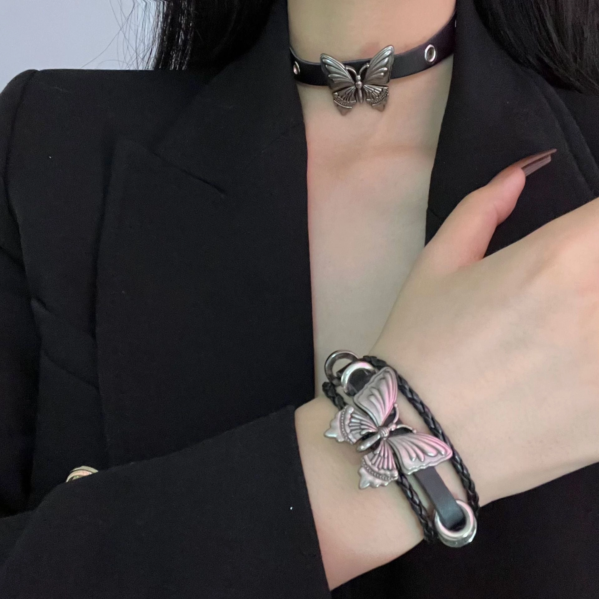 Wholesale Dark Butterfly Punk Rock Girl Multi-layer Leather Bracelet
