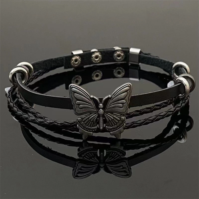 Wholesale Dark Butterfly Punk Rock Multi-Layered Leather Bracelet