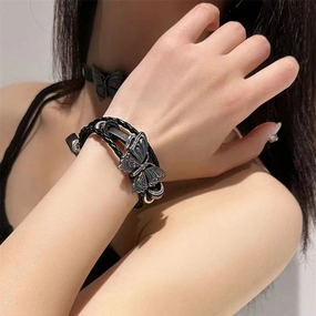 Wholesale Dark Butterfly Punk Rock Multi-Layered Leather Bracelet