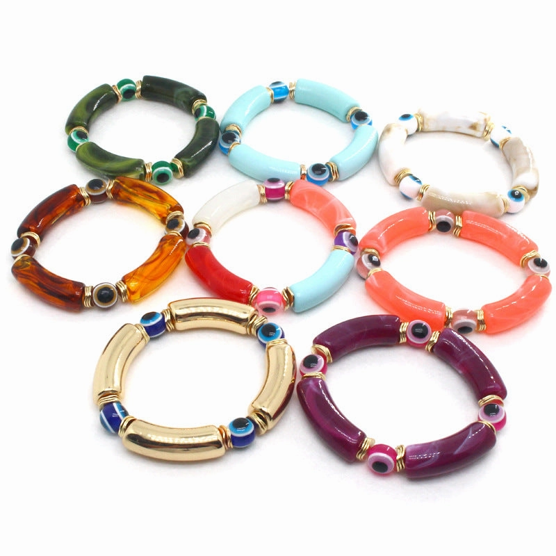 Wholesale Devil Eye Beads Colorful Resin Elbow Tube Stretch Bracelet