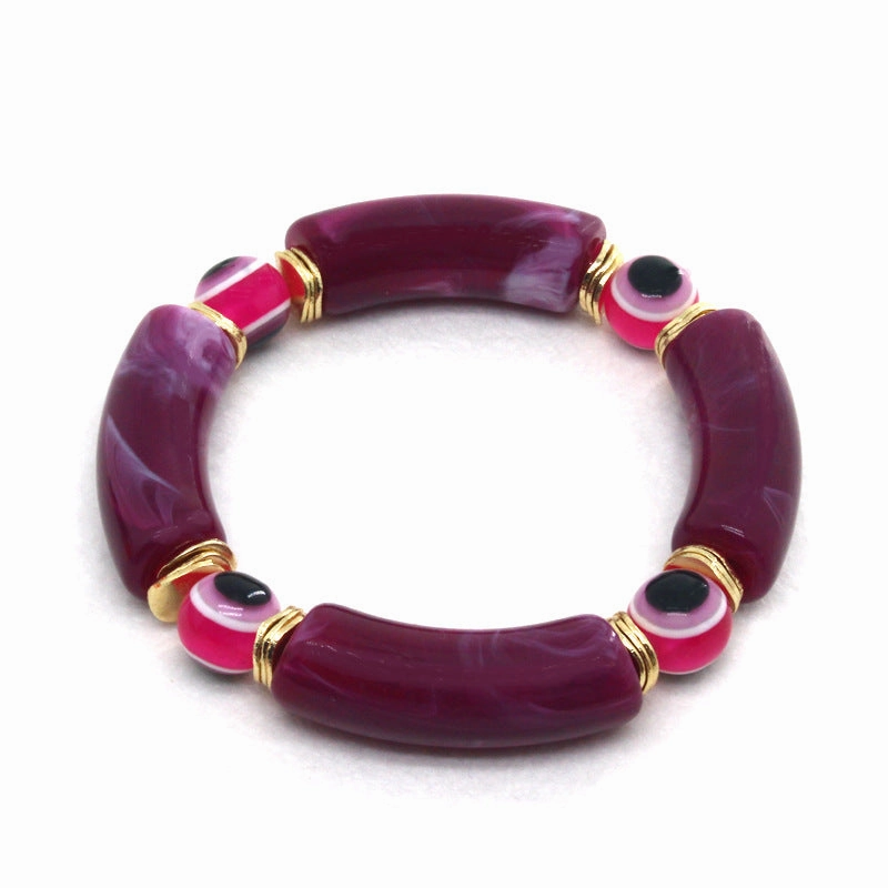 Wholesale Devil Eye Beads Colorful Resin Elbow Tube Stretch Bracelet
