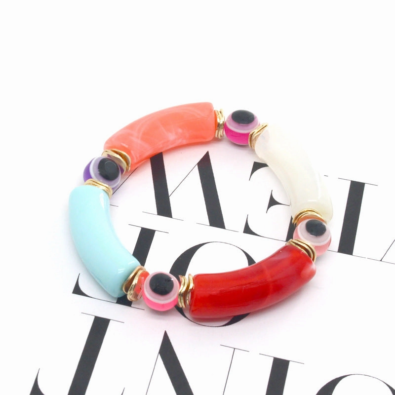 Wholesale Devil Eye Beads Colorful Resin Elbow Tube Stretch Bracelet