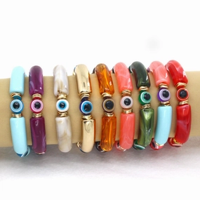 Wholesale Devil Eye Beads Colorful Resin Elbow Tube Stretch Bracelet