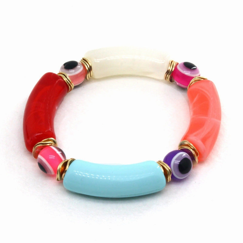 Wholesale Devil Eye Beads Colorful Resin Elbow Tube Stretch Bracelet