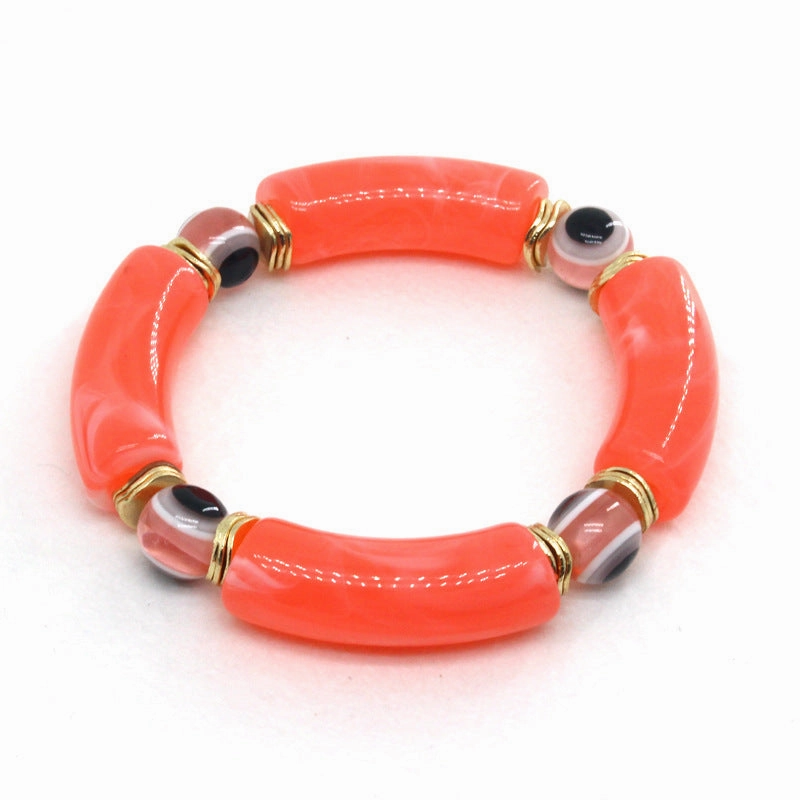 Wholesale Devil Eye Beads Colorful Resin Elbow Tube Stretch Bracelet