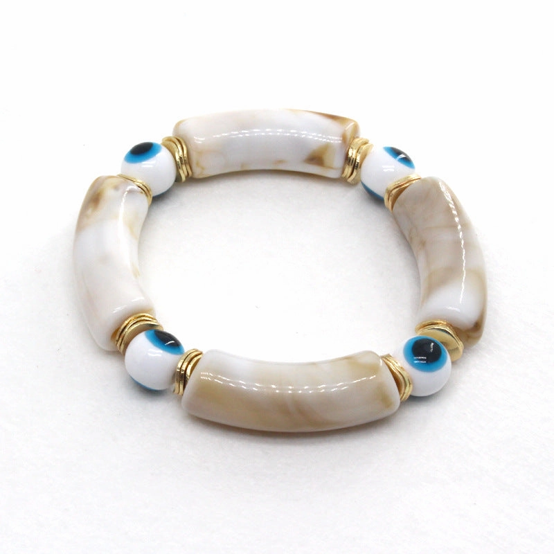 Wholesale Devil Eye Beads Colorful Resin Elbow Tube Stretch Bracelet