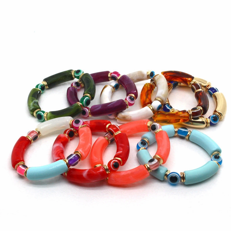 Wholesale Devil Eye Beads Colorful Resin Elbow Tube Stretch Bracelet