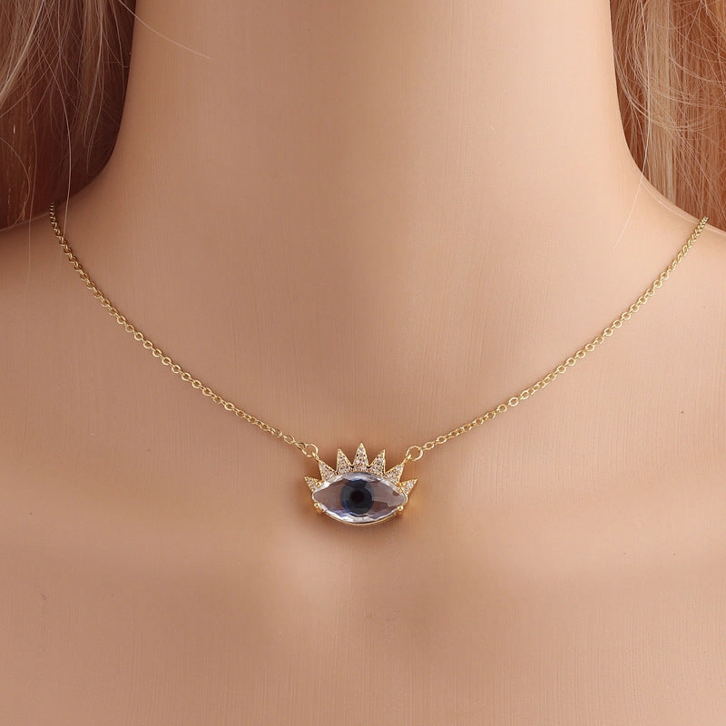 Wholesale Devil Eye Clear Zircon Necklace with Zircon Eyelashes Necklaces