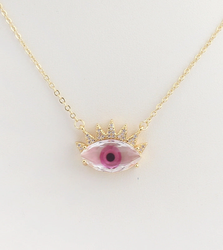 Wholesale Devil Eye Clear Zircon Necklace with Zircon Eyelashes Necklaces