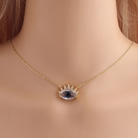 Wholesale Devil Eye Clear Zircon Necklace with Zircon Eyelashes Necklaces