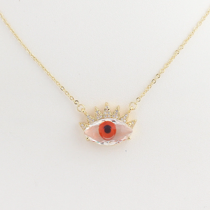 Wholesale Devil Eye Clear Zircon Necklace with Zircon Eyelashes Necklaces