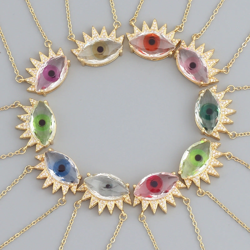 Wholesale Devil Eye Clear Zircon Necklace with Zircon Eyelashes Necklaces