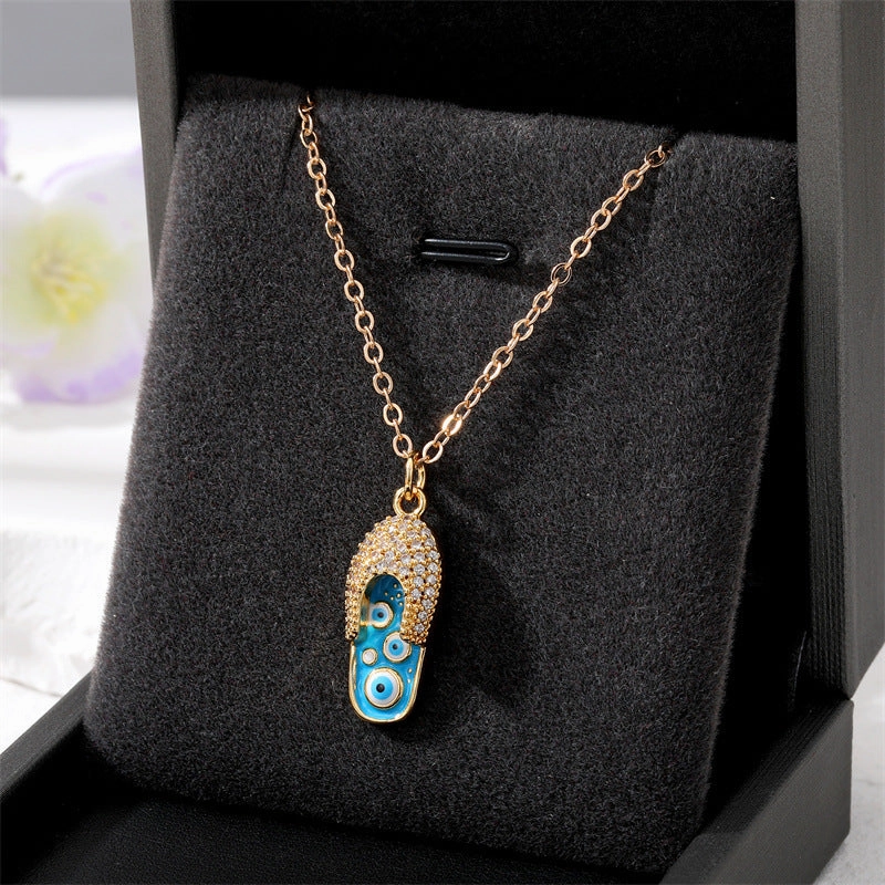 Wholesale Devil Eye Slipper Micro Paved Zircon Alloy Necklaces