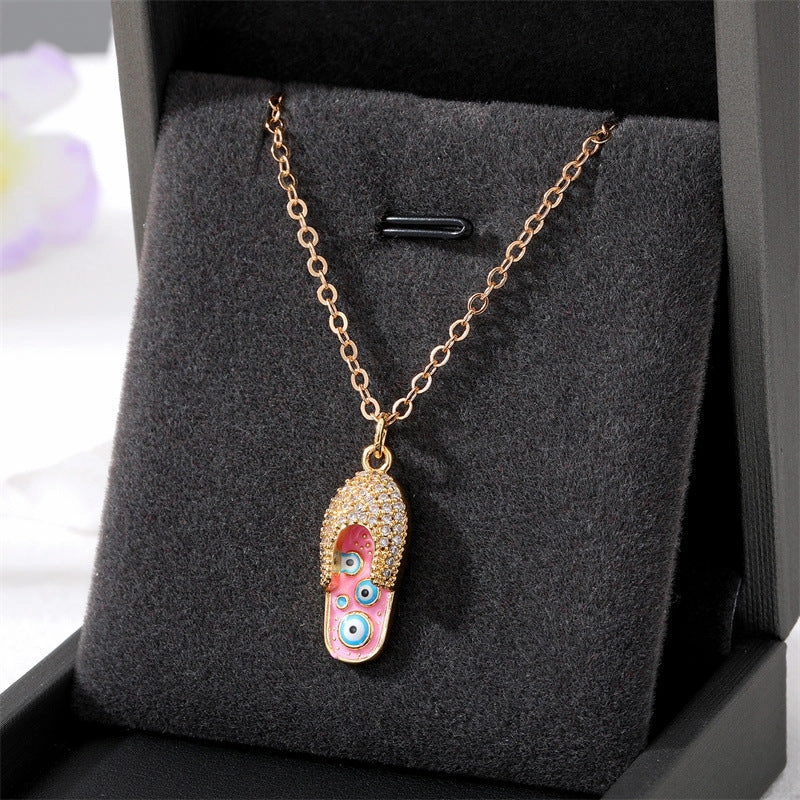 Wholesale Devil Eye Slipper Micro Paved Zircon Alloy Necklaces