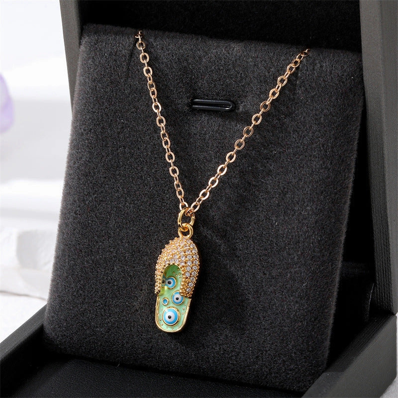 Wholesale Devil Eye Slipper Micro Paved Zircon Alloy Necklaces