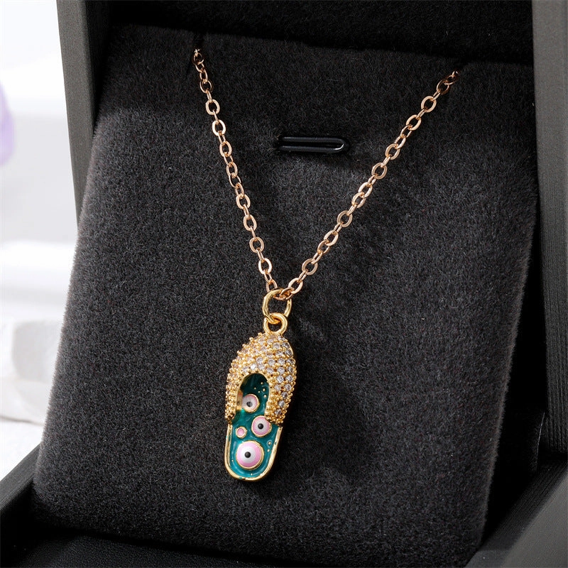 Wholesale Devil Eye Slipper Micro Paved Zircon Alloy Necklaces