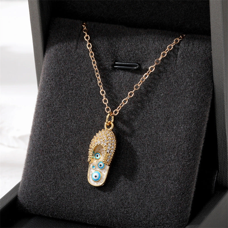 Wholesale Devil Eye Slipper Micro Paved Zircon Alloy Necklaces